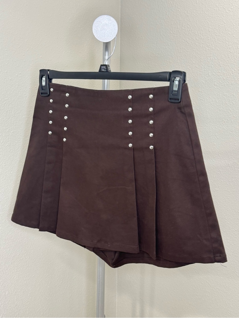 Flying Tomato Brown Studded Pleated Skort Size Medium Cotton Blend Mini Skirt